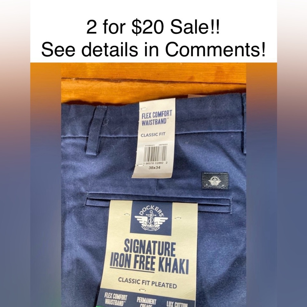 Dockers Men's Navy Classic Fit “Iron Free” Pants, NWT, 38x34